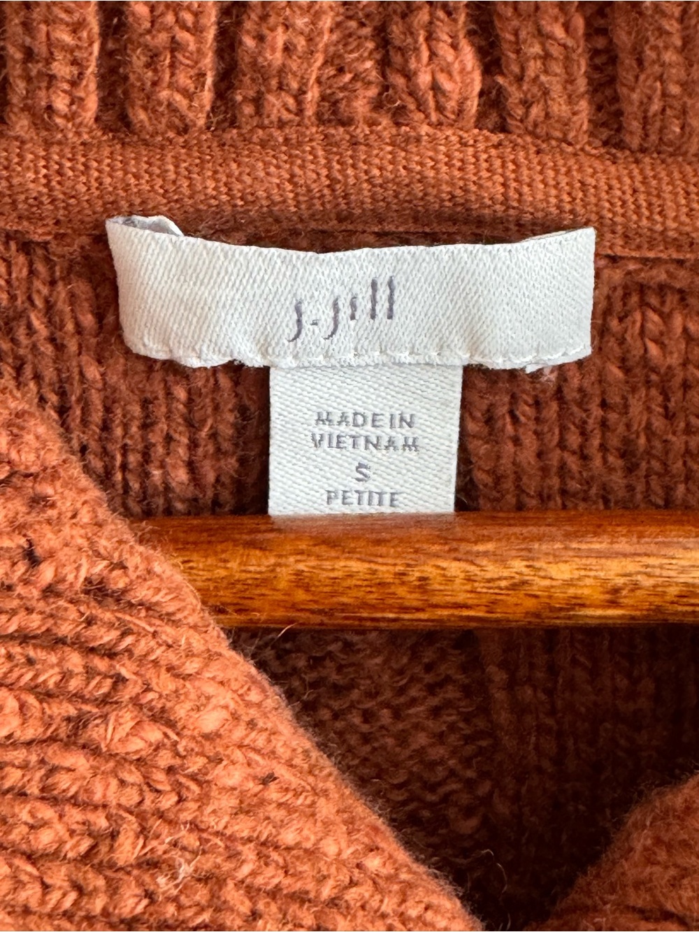J.Jill Petite S Cable Knit Long Cardigan Sweater Rust Orange Wool Blend - Picture 2 of 4